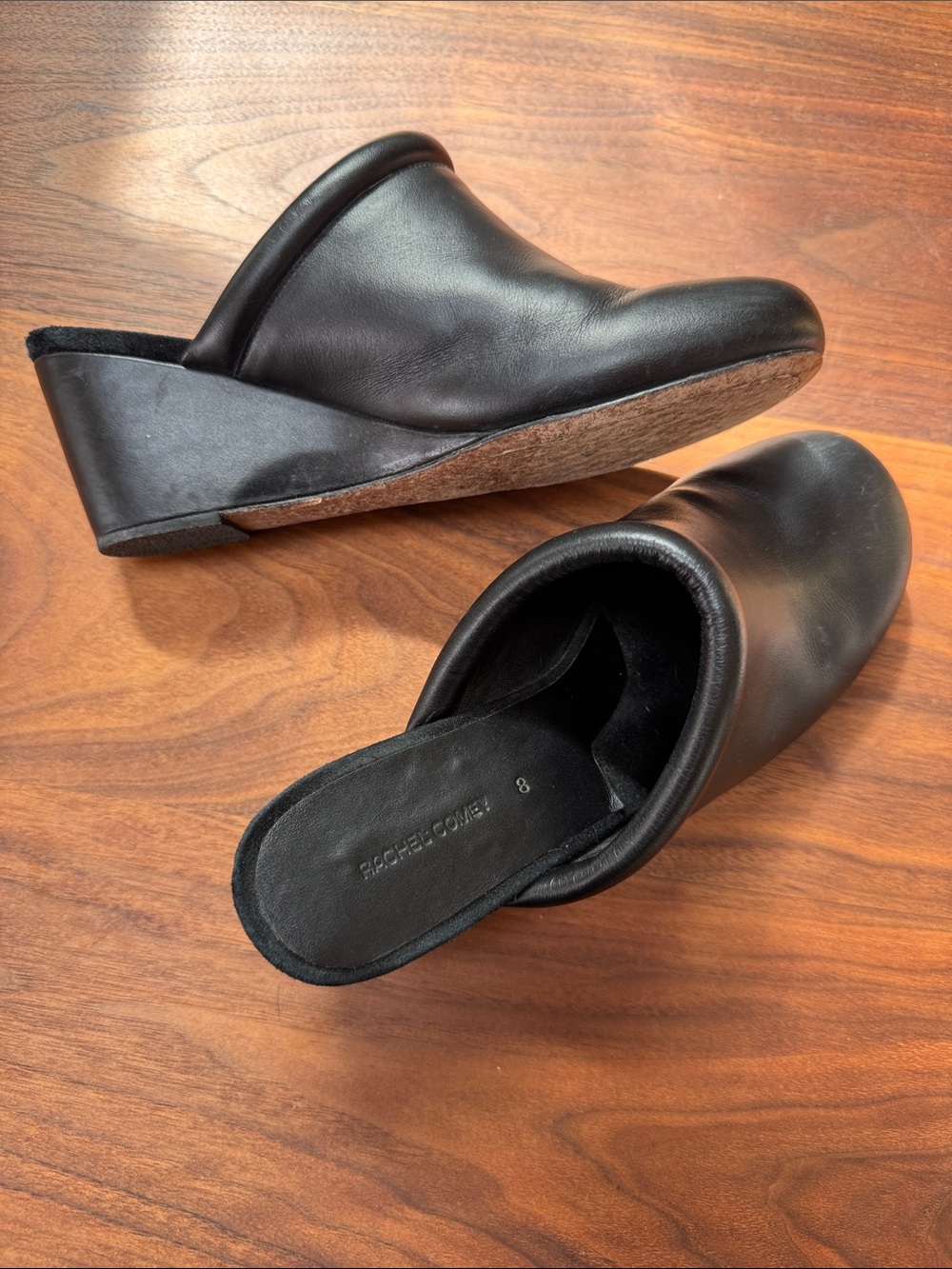 Rachel Comey Black Leather Rolled-Trim Slip-On Mules - Picture 5 of 6